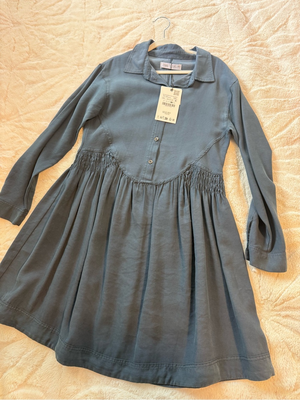 Zara Girls Slate Blue Long Sleeve Shirt Dress